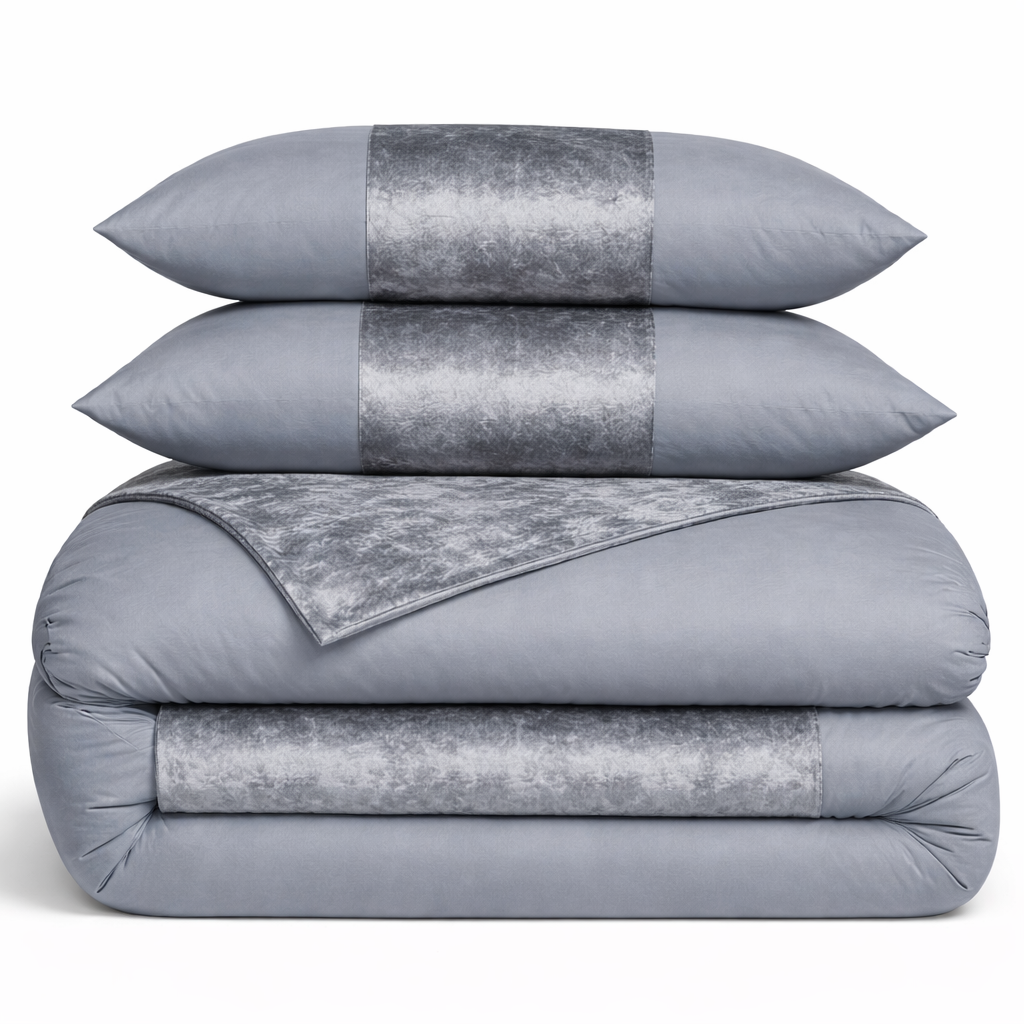 Crushed Velvet Panel Duvet Cover with Matching Pillowcases