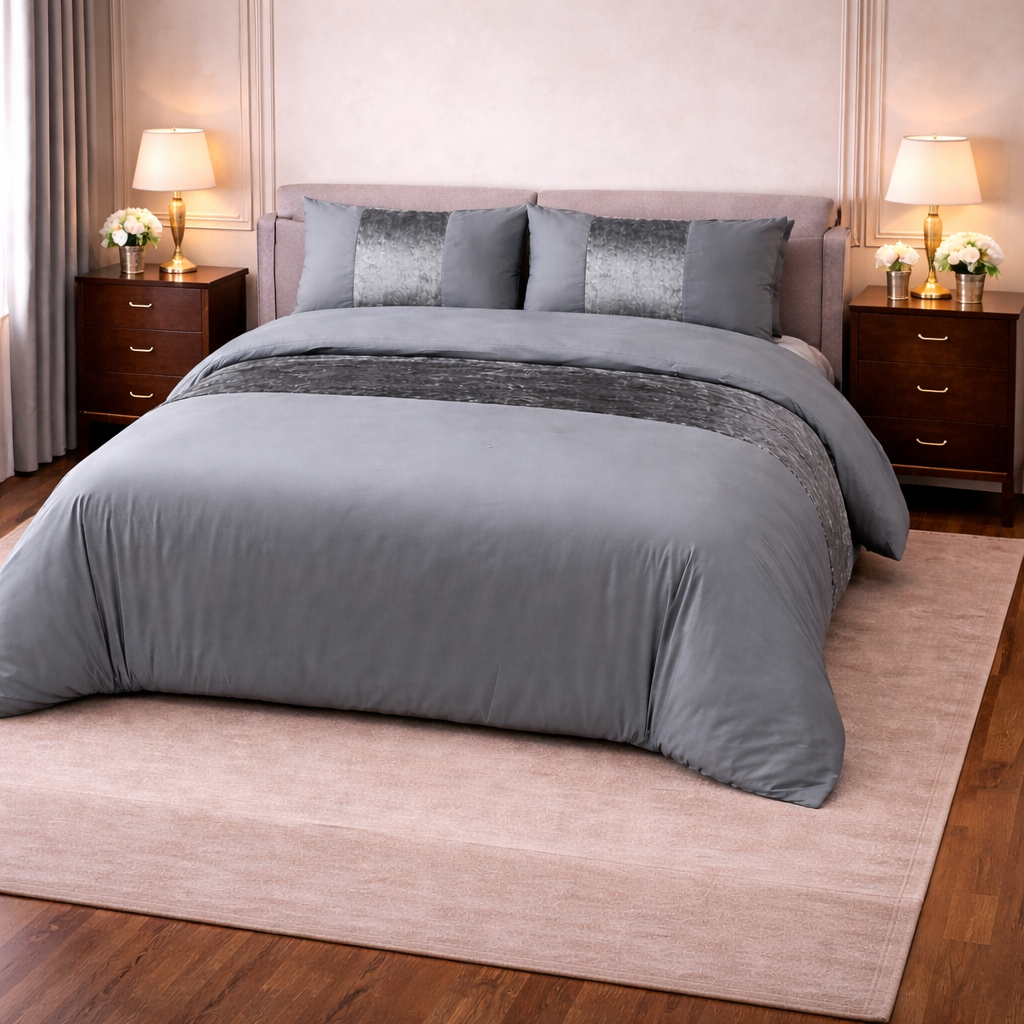 Crushed Velvet Panel Duvet Cover with Matching Pillowcases