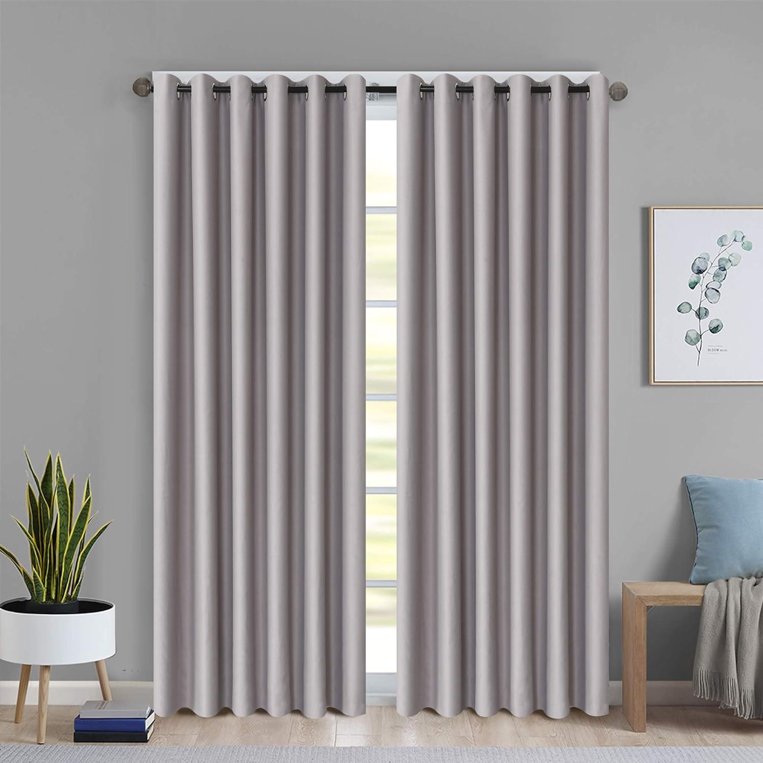 Insulated Thermal Blackout Curtains - Heavy Thick, Eyelet Ring Top Pair with Tie Backs