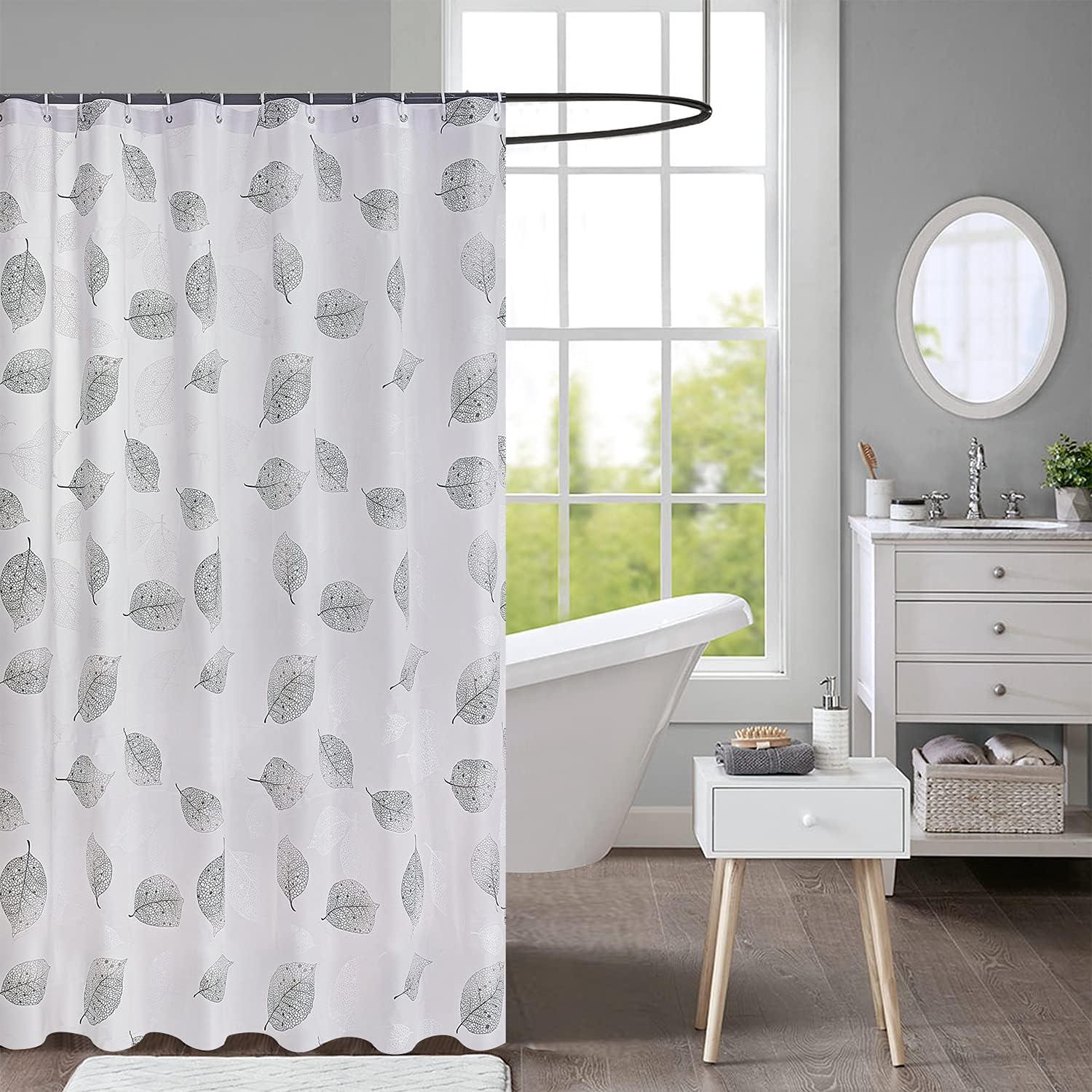Waterproof Shower Curtain - Machine Washable, Stitched Steel Eyelets, Includes 12 Hooks