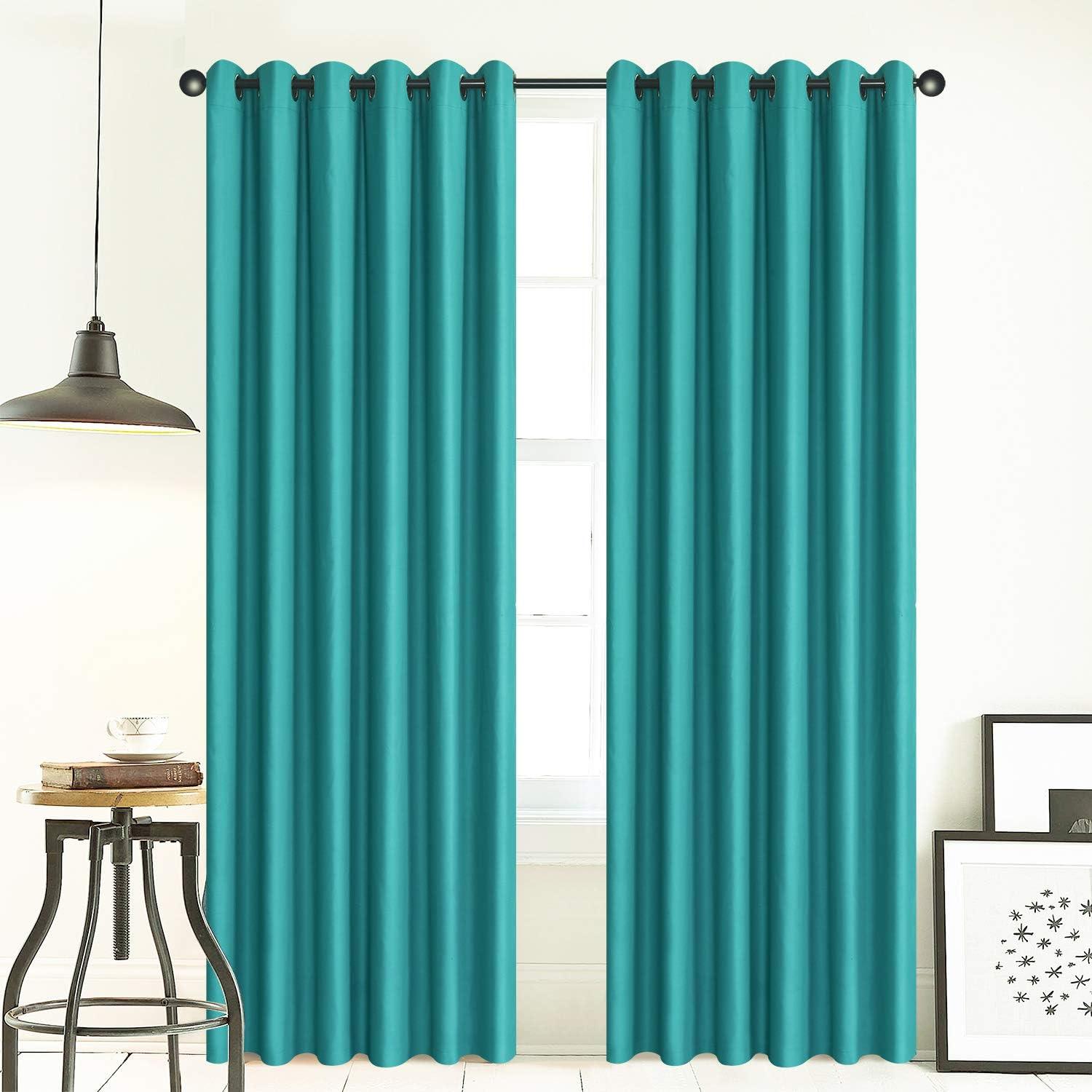 Insulated Thermal Blackout Curtains - Heavy Thick, Eyelet Ring Top Pair with Tie Backs