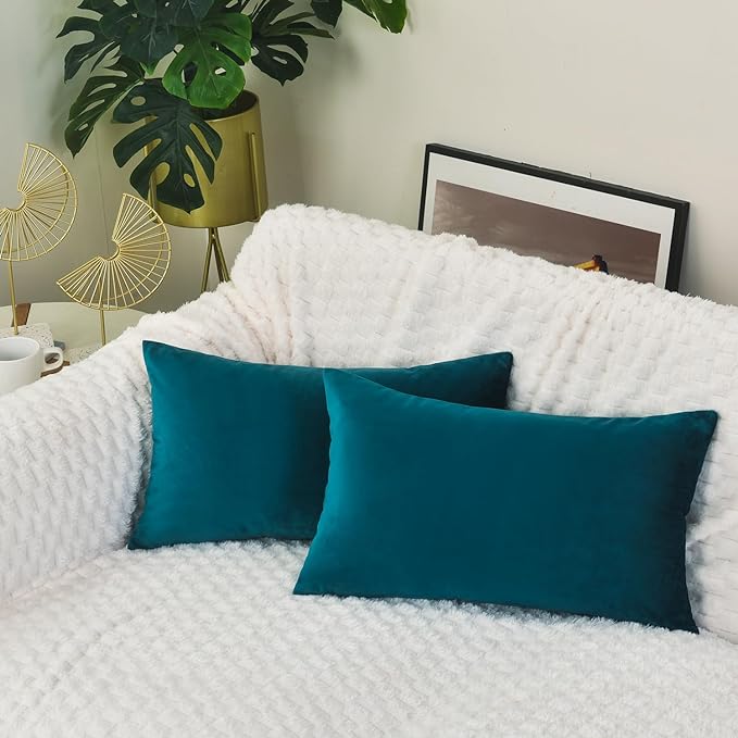 Luxury Velvet Cushion Cover | Soft Decorative Lumbar Pillow Cover for Sofa, Bed & Living Room | 30 x 51 cm