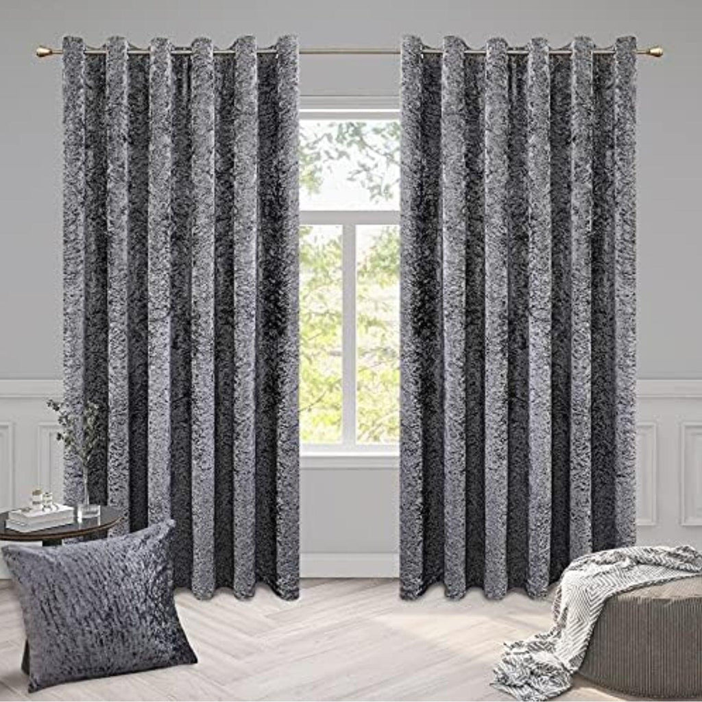 Crushed Velvet Curtains – Luxury Textured Eyelet Panel Pair