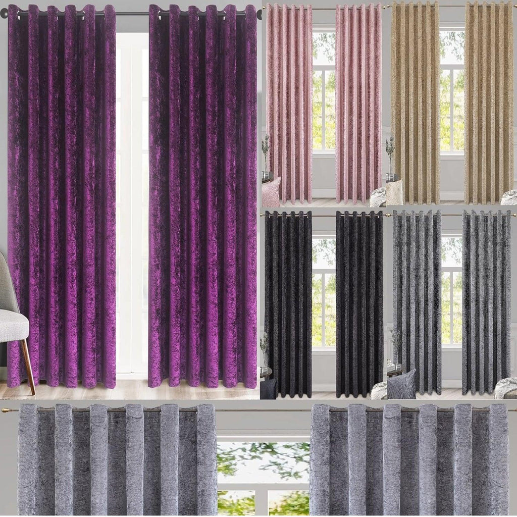 Crushed Velvet Curtains – Luxury Textured Eyelet Panel Pair