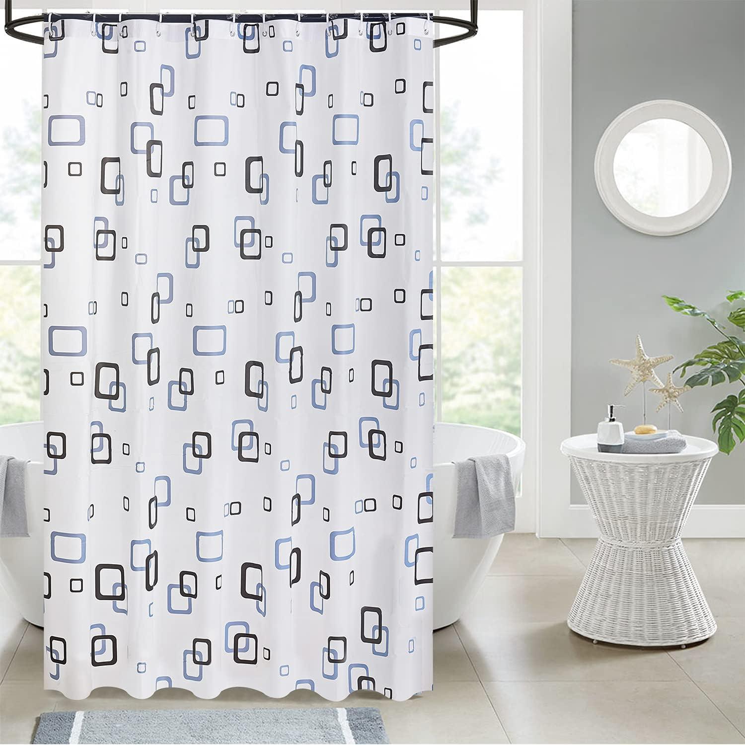 Waterproof Shower Curtain - Machine Washable, Stitched Steel Eyelets, Includes 12 Hooks
