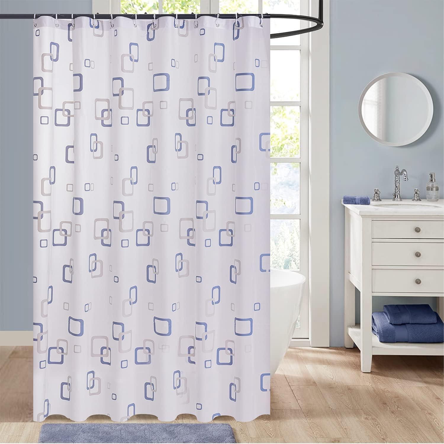 Waterproof Shower Curtain - Machine Washable, Stitched Steel Eyelets, Includes 12 Hooks