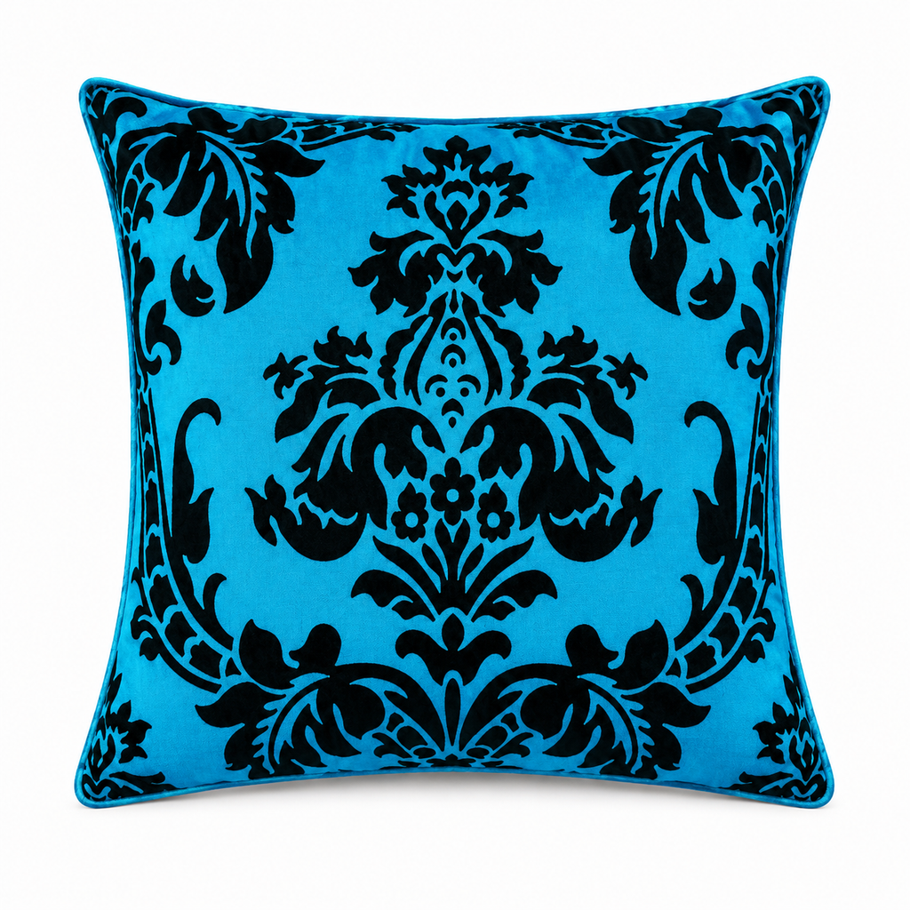 Luxury Flock Cushion Cover | Soft Decorative Damask Throw Pillow Cover for Sofa, Bed & Living Room | 17 x 17 Inch