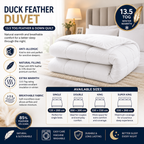 13.5 Tog Duck Feather & Down Duvet | Soft Microfibre Quilt | Warm, Breathable Winter Duvet for Single, Double, King & Super King