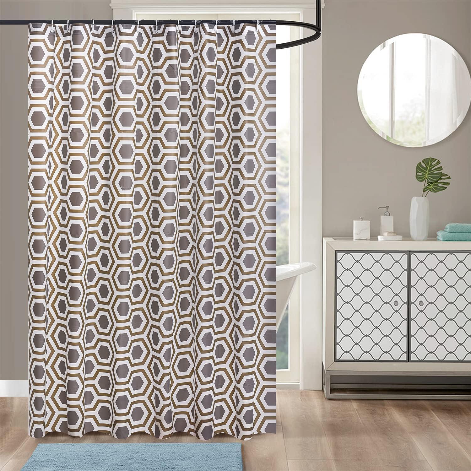 Waterproof Shower Curtain - Machine Washable, Stitched Steel Eyelets, Includes 12 Hooks