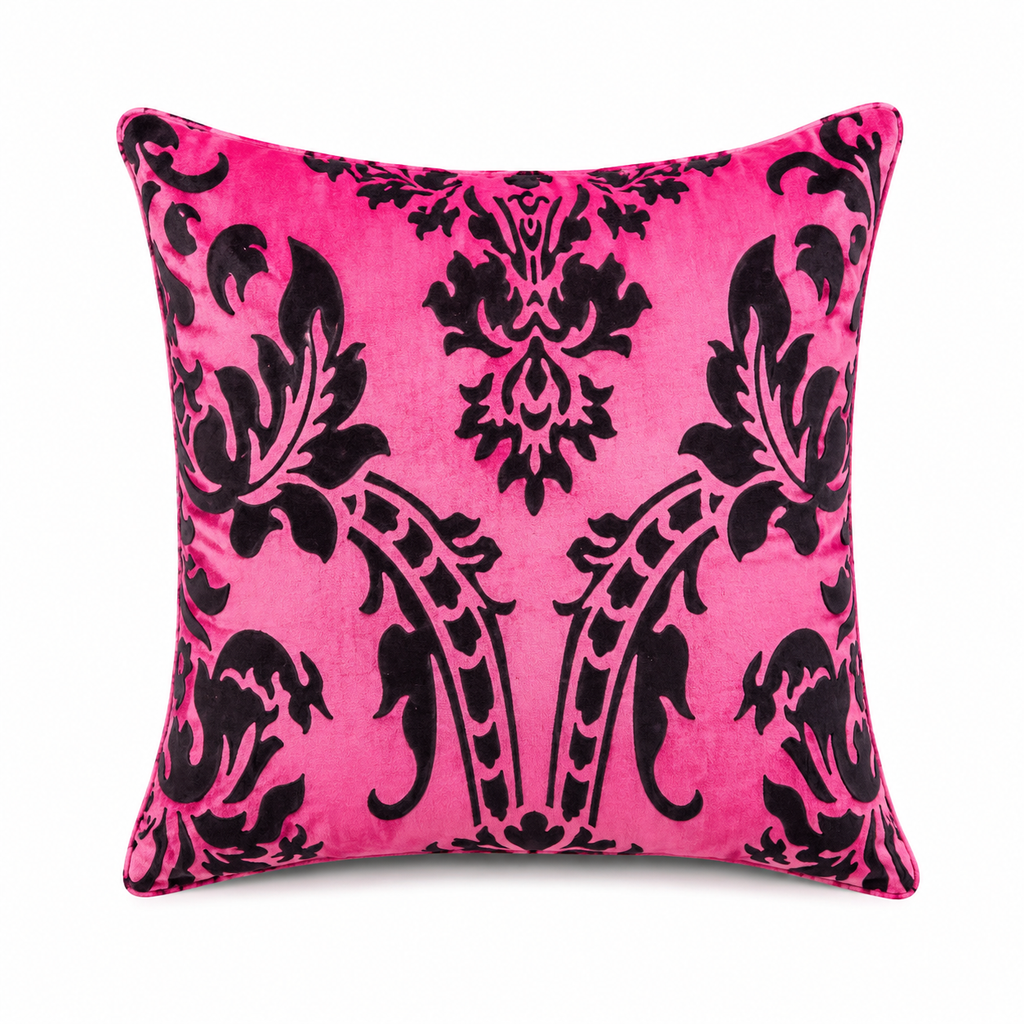 Luxury Flock Cushion Cover | Soft Decorative Damask Throw Pillow Cover for Sofa, Bed & Living Room | 17 x 17 Inch