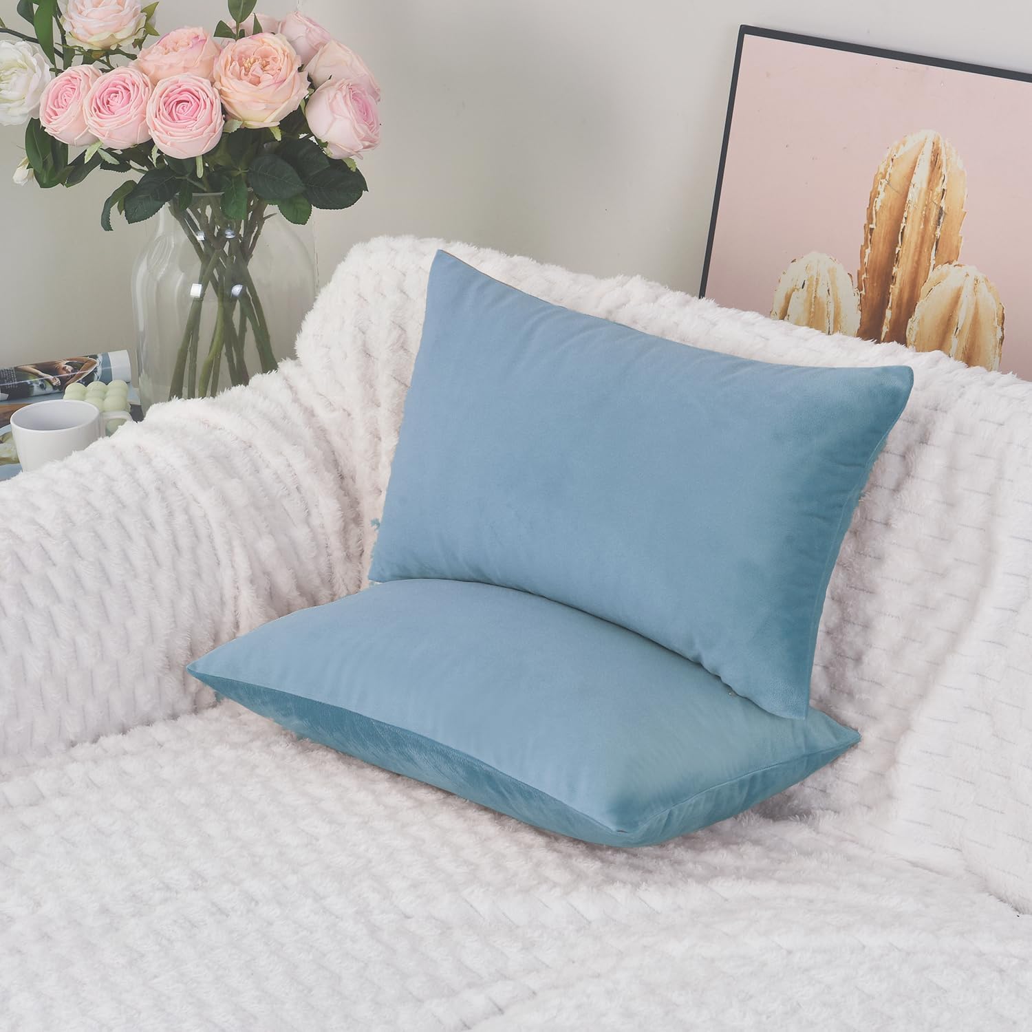 Luxury Velvet Cushion Cover | Soft Decorative Lumbar Pillow Cover for Sofa, Bed & Living Room | 30 x 51 cm
