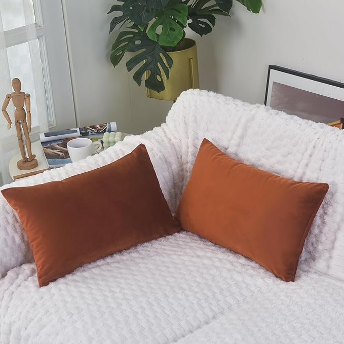 Luxury Velvet Cushion Cover | Soft Decorative Lumbar Pillow Cover for Sofa, Bed & Living Room | 30 x 51 cm