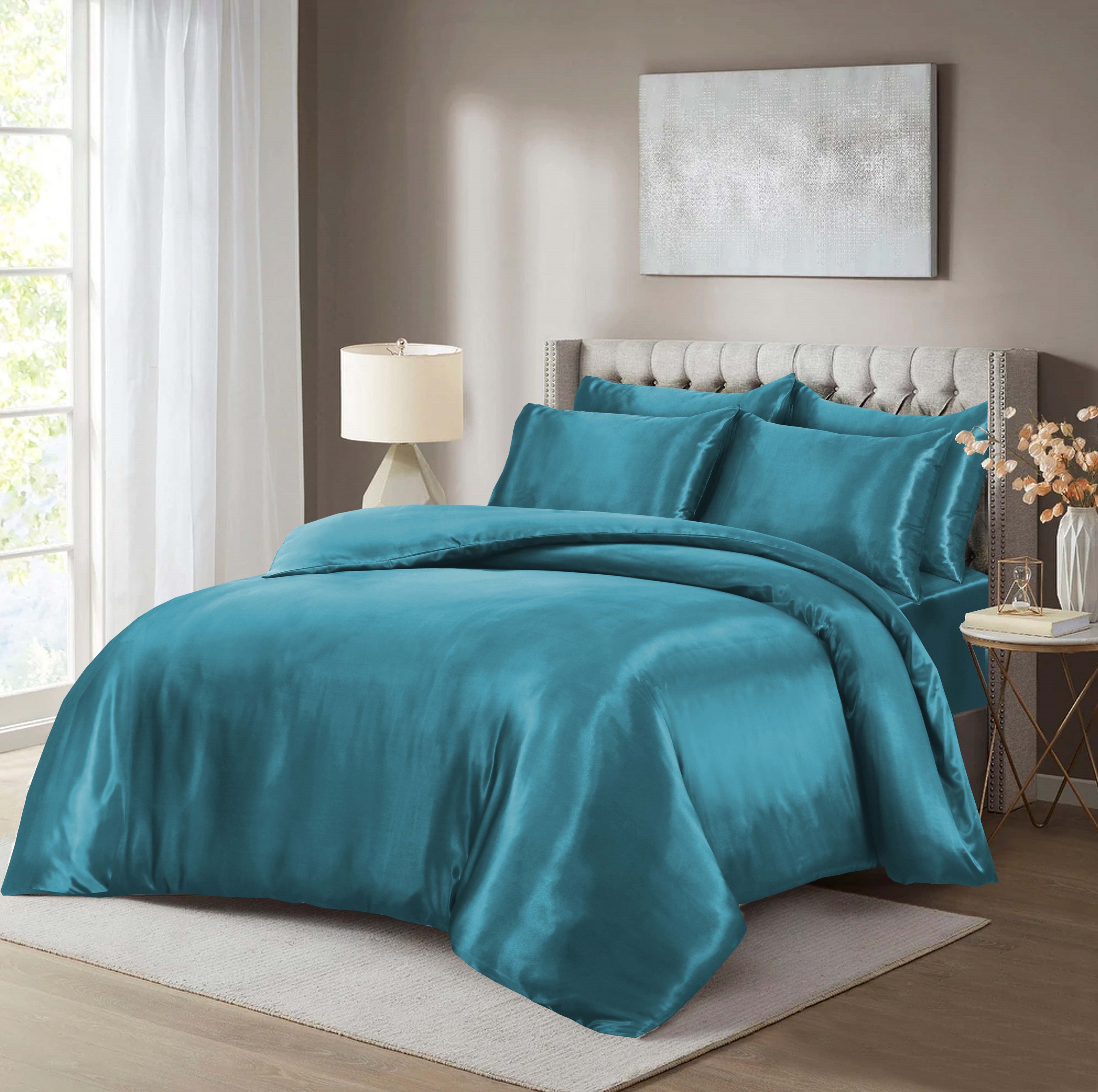 Luxury Satin Silk 6-Piece Bedding Set – Duvet Cover, Fitted Sheet & Pillowcases – Hotel-Style Soft, Elegant Bed Linen UK Sizes