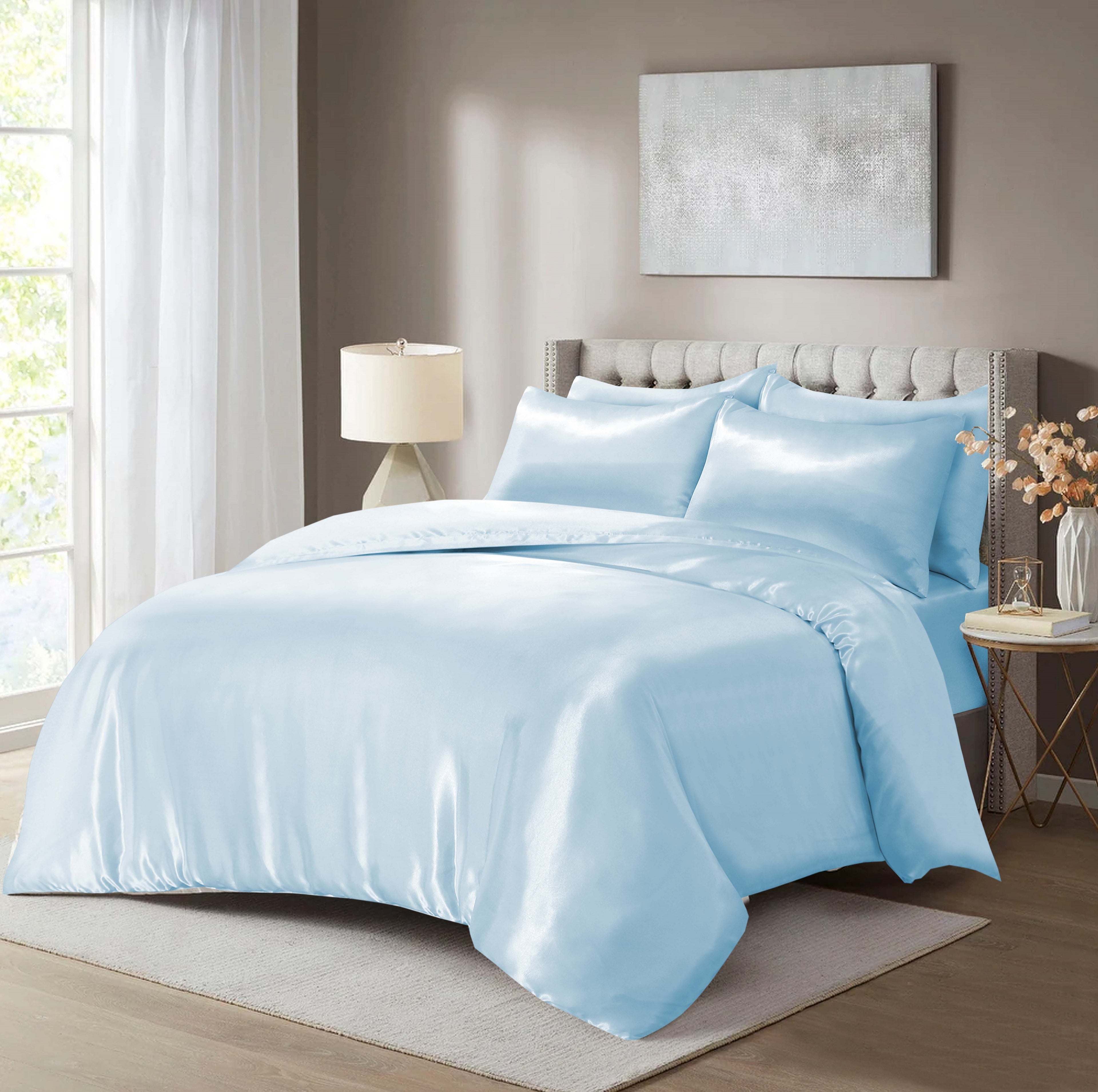 Luxury Satin Silk 6-Piece Bedding Set – Duvet Cover, Fitted Sheet & Pillowcases – Hotel-Style Soft, Elegant Bed Linen UK Sizes