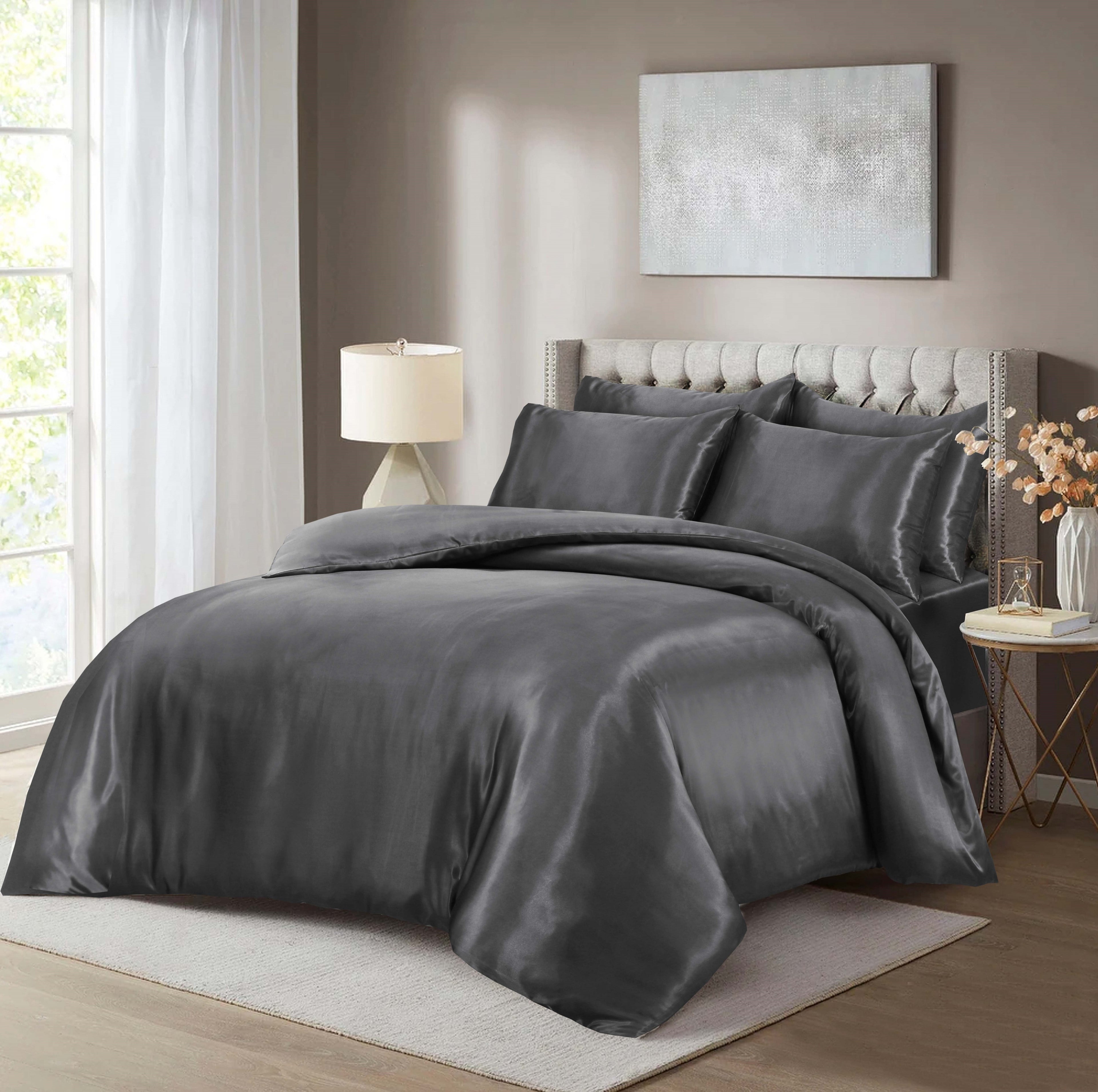 Luxury Satin Silk 6-Piece Bedding Set – Duvet Cover, Fitted Sheet & Pillowcases – Hotel-Style Soft, Elegant Bed Linen UK Sizes