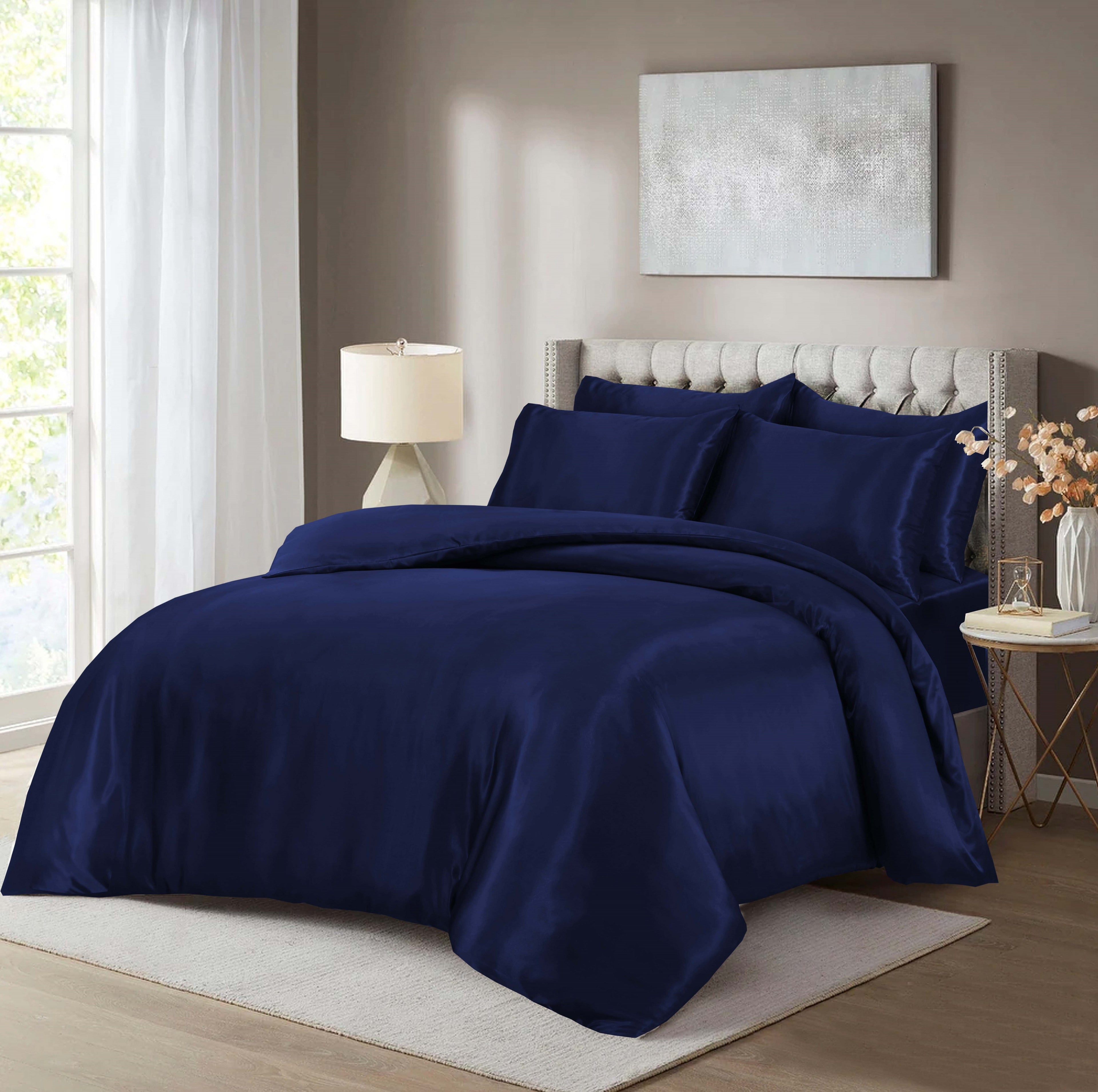 Luxury Satin Silk 6-Piece Bedding Set – Duvet Cover, Fitted Sheet & Pillowcases – Hotel-Style Soft, Elegant Bed Linen UK Sizes