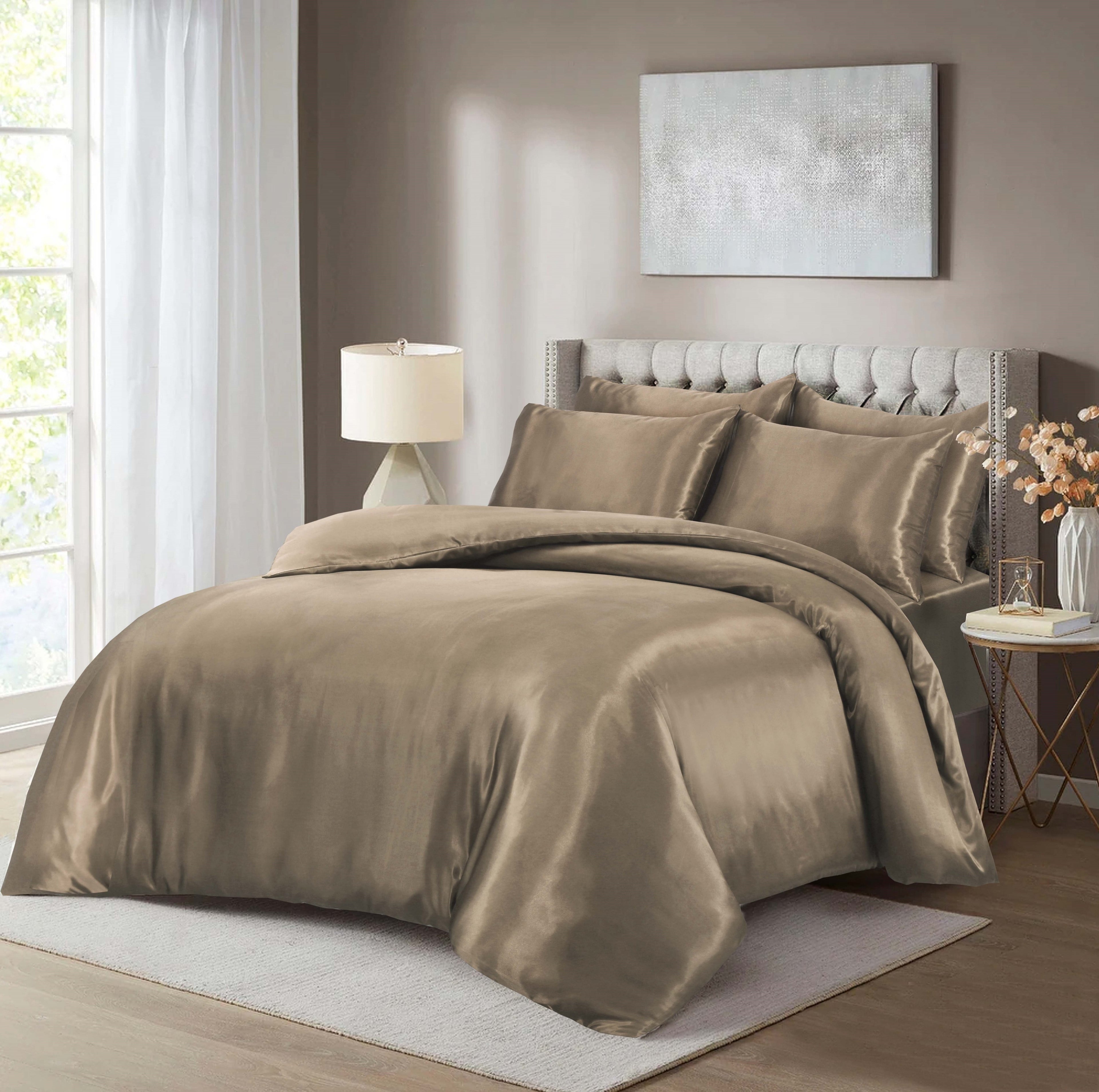 Luxury Satin Silk 6-Piece Bedding Set – Duvet Cover, Fitted Sheet & Pillowcases – Hotel-Style Soft, Elegant Bed Linen UK Sizes