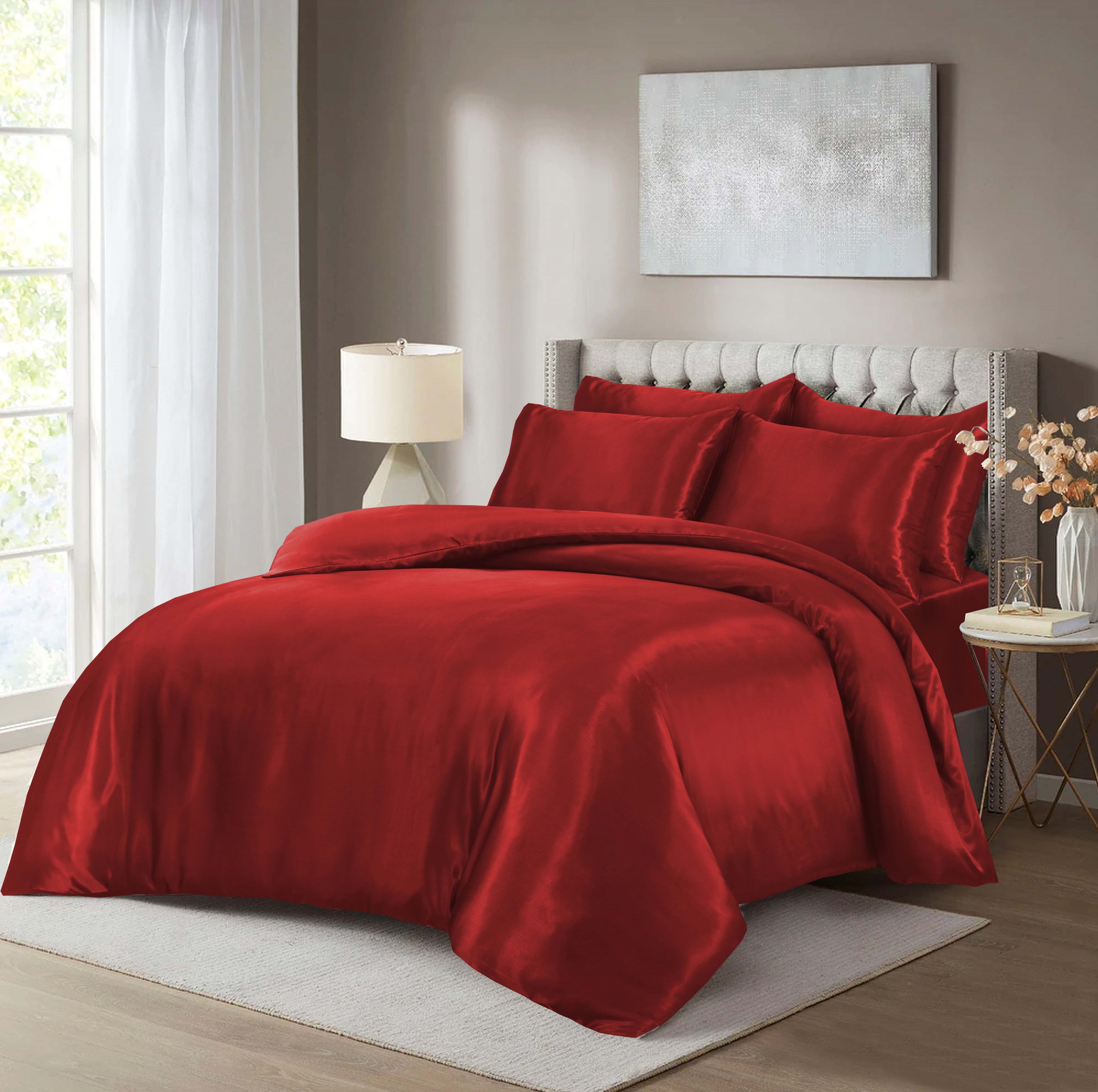 Luxury Satin Silk 6-Piece Bedding Set – Duvet Cover, Fitted Sheet & Pillowcases – Hotel-Style Soft, Elegant Bed Linen UK Sizes