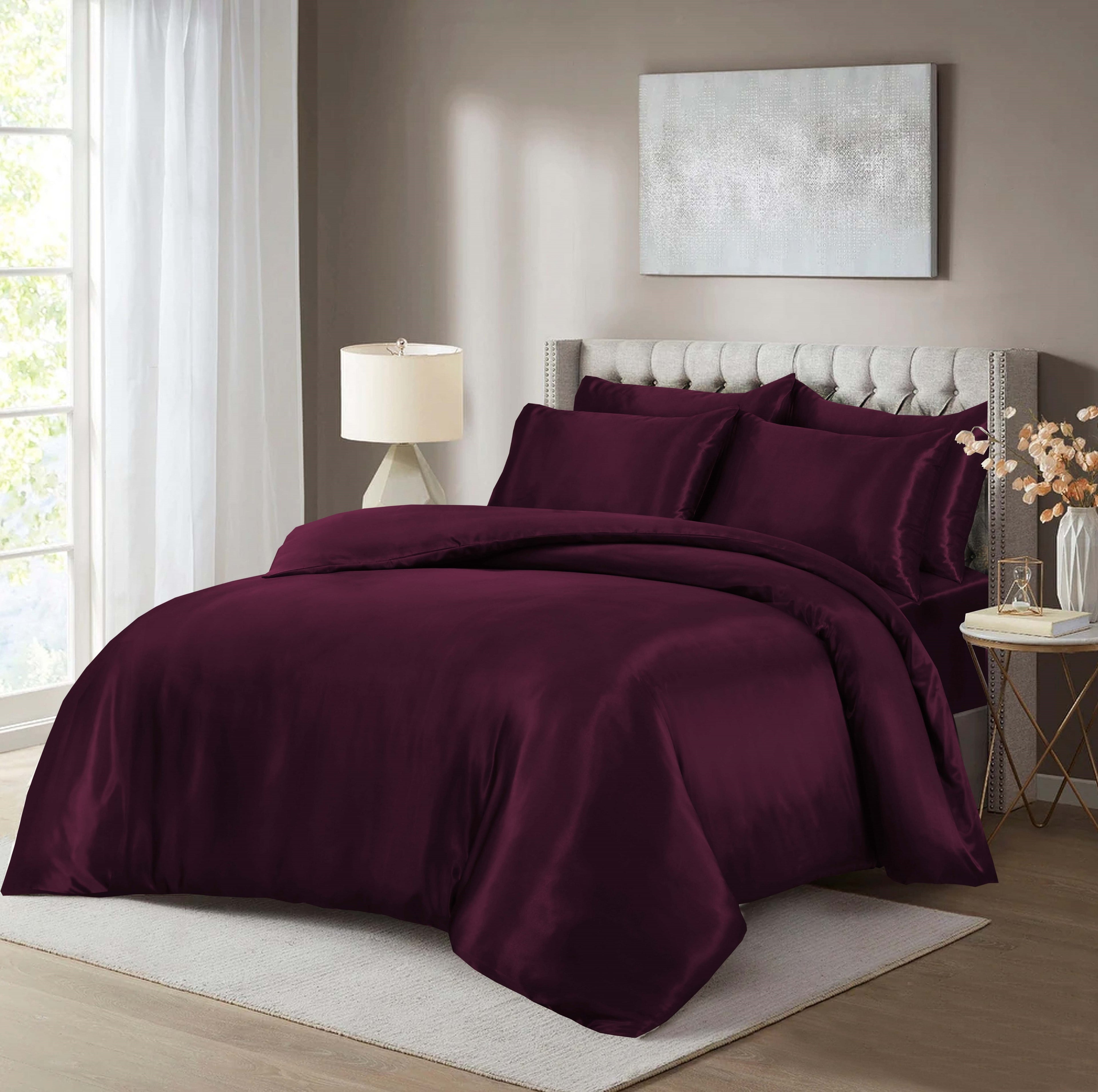 Luxury Satin Silk 6-Piece Bedding Set – Duvet Cover, Fitted Sheet & Pillowcases – Hotel-Style Soft, Elegant Bed Linen UK Sizes