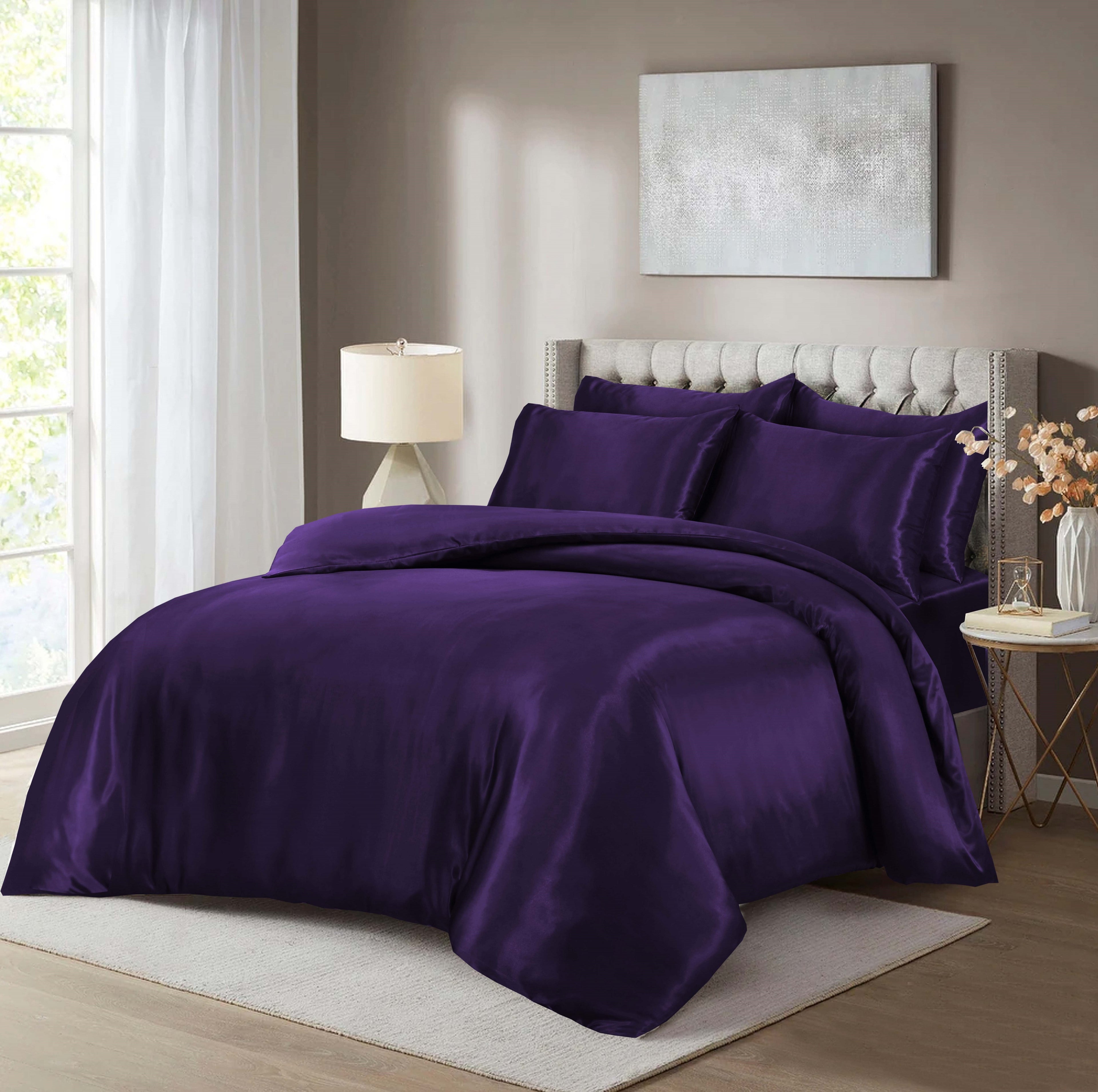 Luxury Satin Silk 6-Piece Bedding Set – Duvet Cover, Fitted Sheet & Pillowcases – Hotel-Style Soft, Elegant Bed Linen UK Sizes