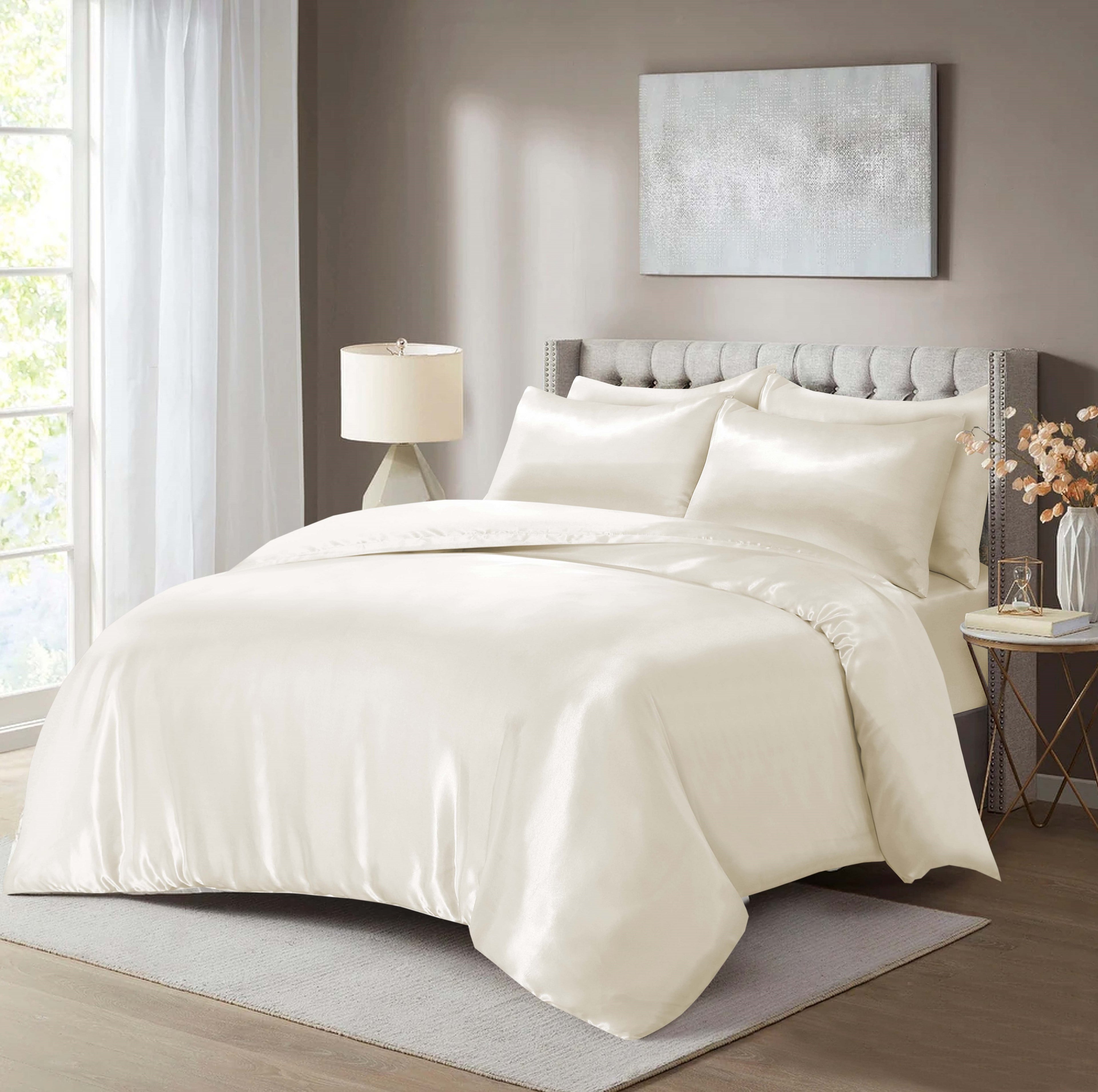 Luxury Satin Silk 6-Piece Bedding Set – Duvet Cover, Fitted Sheet & Pillowcases – Hotel-Style Soft, Elegant Bed Linen UK Sizes