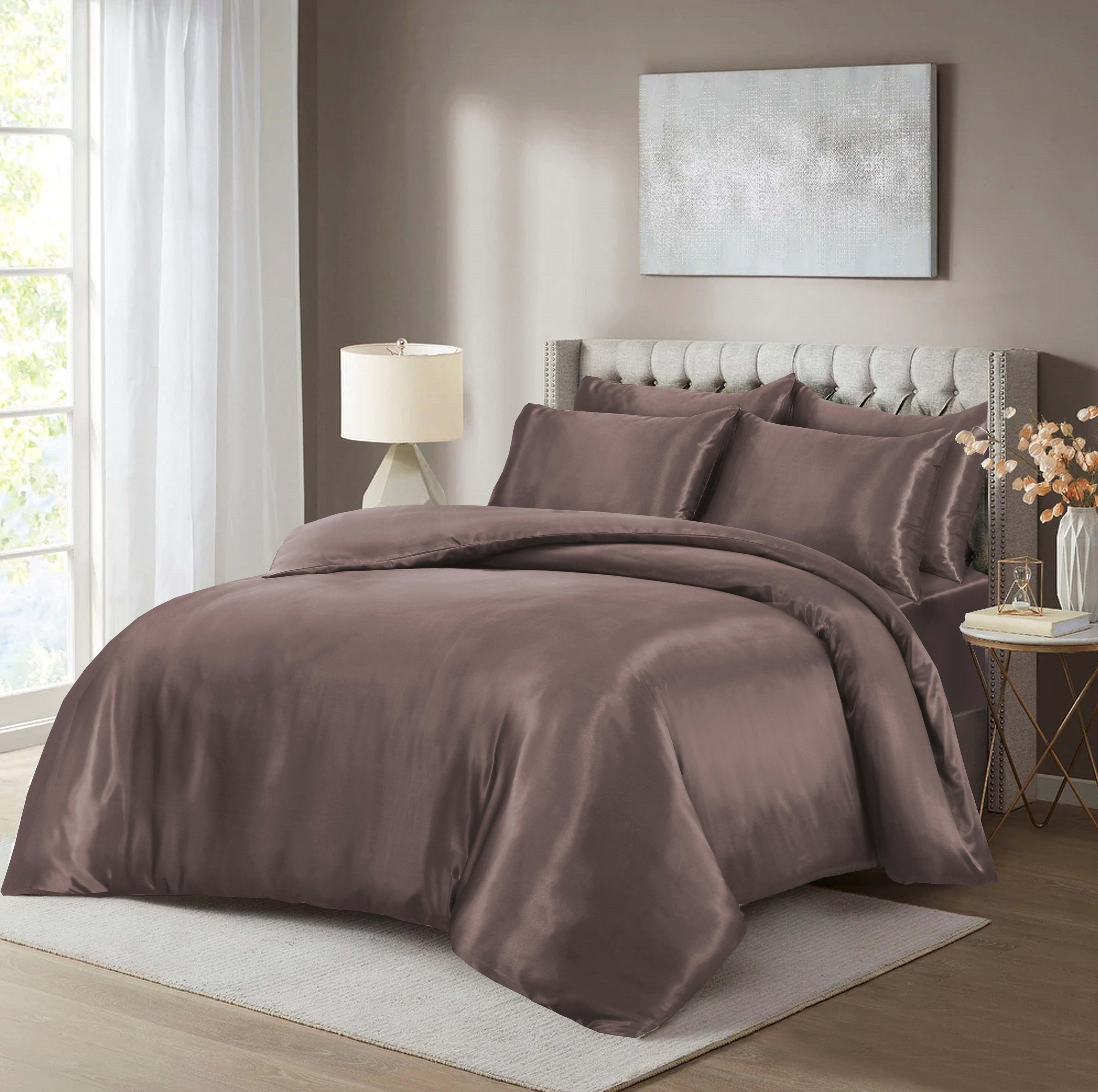 Luxury Satin Silk 6-Piece Bedding Set – Duvet Cover, Fitted Sheet & Pillowcases – Hotel-Style Soft, Elegant Bed Linen UK Sizes