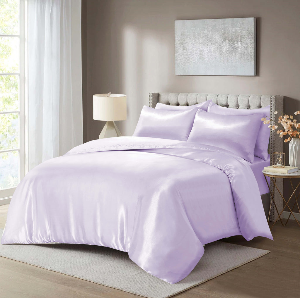 Luxury Satin Silk 6-Piece Bedding Set – Duvet Cover, Fitted Sheet & Pillowcases – Hotel-Style Soft, Elegant Bed Linen UK Sizes