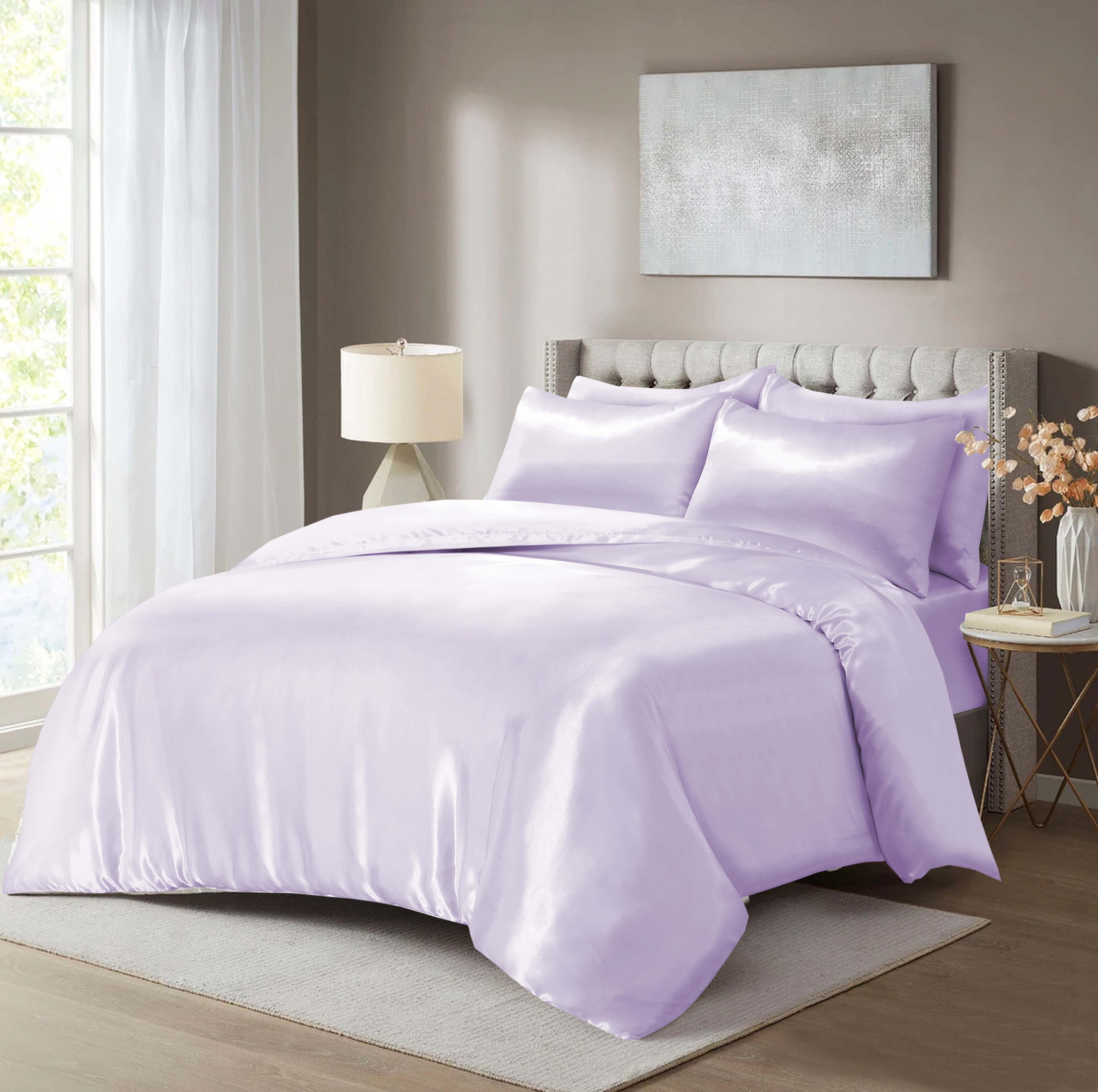 Luxury Satin Silk 6-Piece Bedding Set – Duvet Cover, Fitted Sheet & Pillowcases – Hotel-Style Soft, Elegant Bed Linen UK Sizes